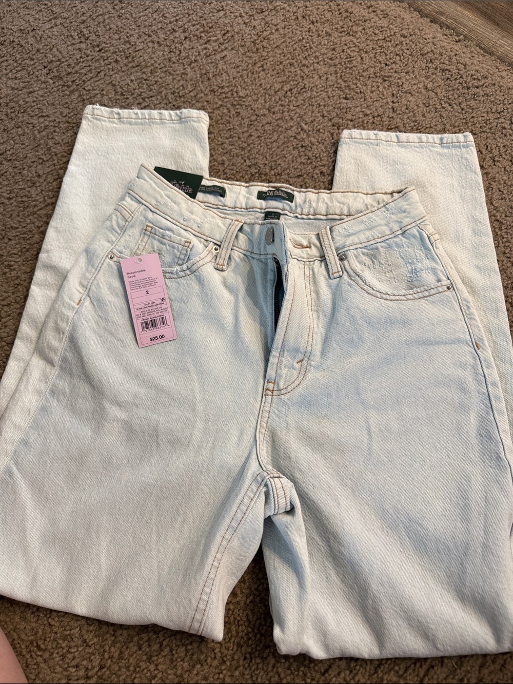 Free People Cream High-Rise Straight Jeans